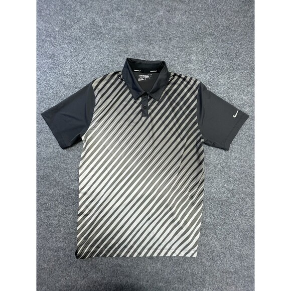 Nike Golf Polo Shirt Mens M Medium Black Gray Striped Tour Performance Dri-fit - Picture 2 of 8
